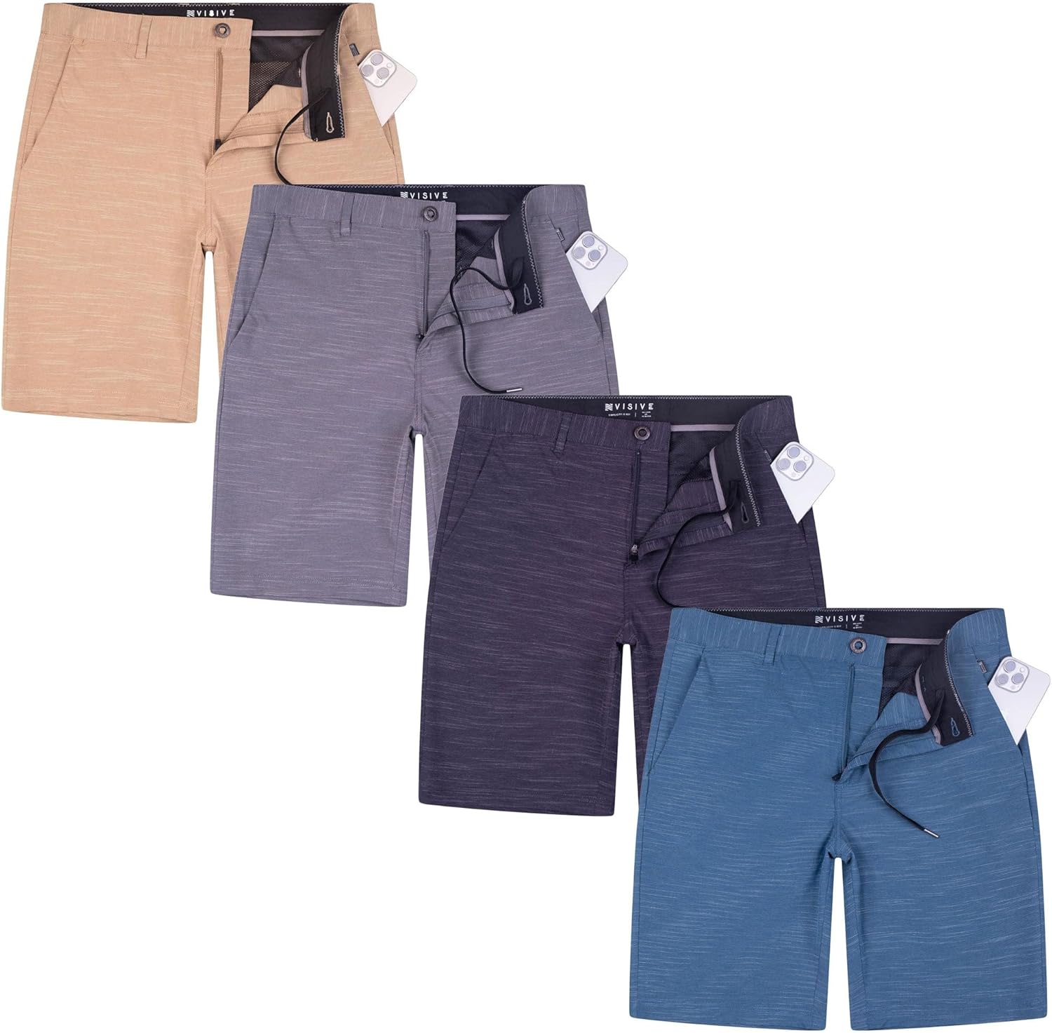 Visive Men’s All in One 4 Pack 9 Inch Hybrid Golf Shorts - Casual Flat Front Dress Shorts - Quick Dry Stretch