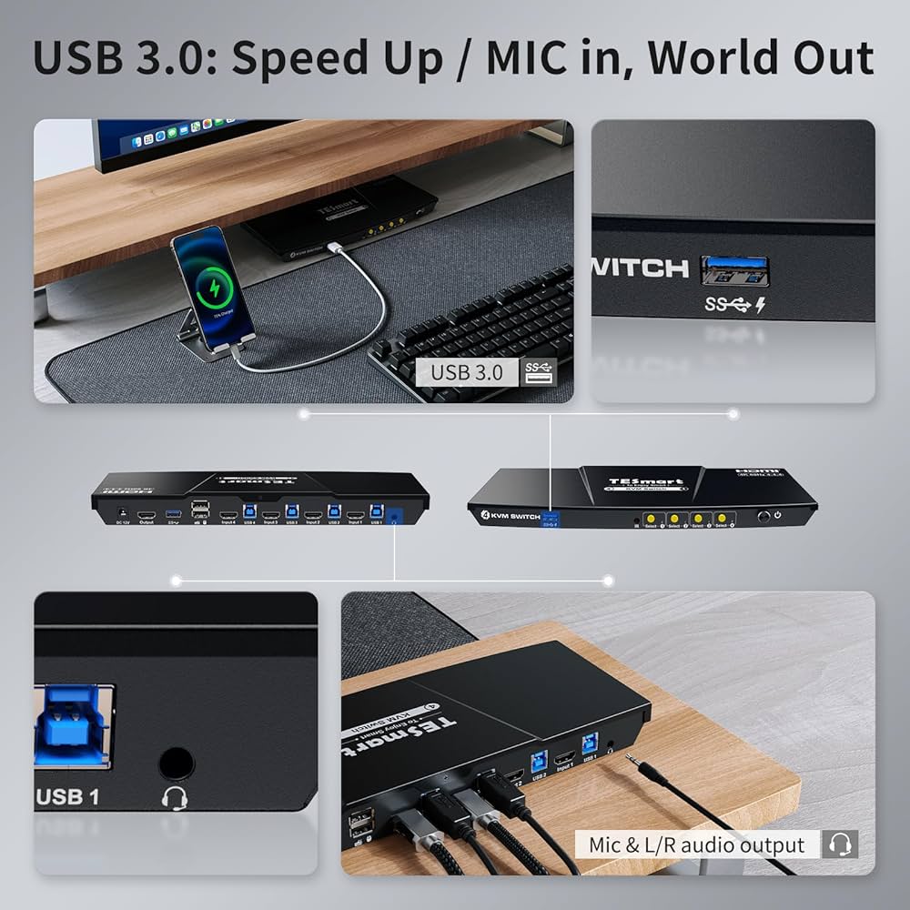 TESmart USB3.0 HDMI KVMスイッチ 4K@60Hz 81fsAs5lUqL._AC_UF1000,