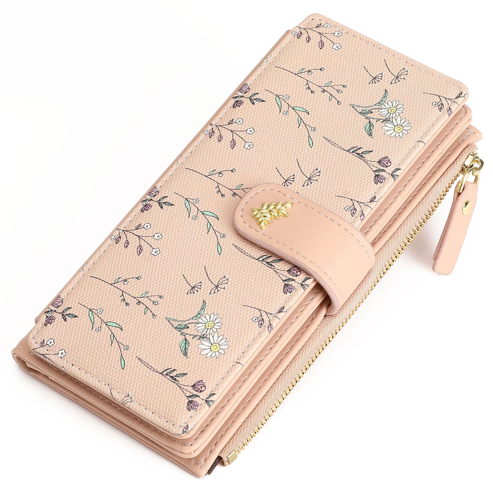 GAEKEAO Womens Wallet RFID Blocking Trifold Large Capacity Ladies Vegan Leather Wallet Floral Multi Card Holder Organizer