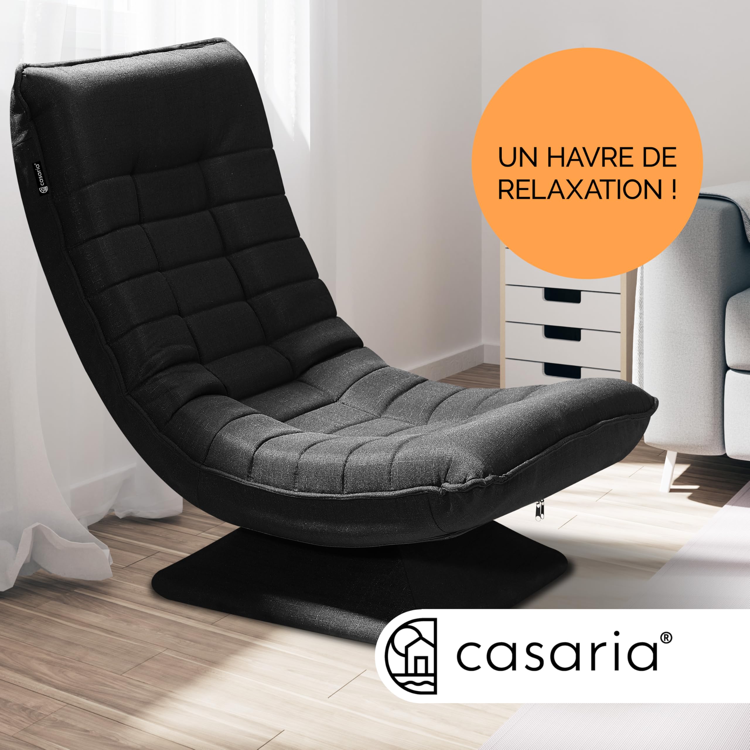 Casaria® Fauteuil Tout Confort pivotant à 360° Noir capacité de Charge de 150kg siège de Gaming 58x57x84/87cm Relaxation