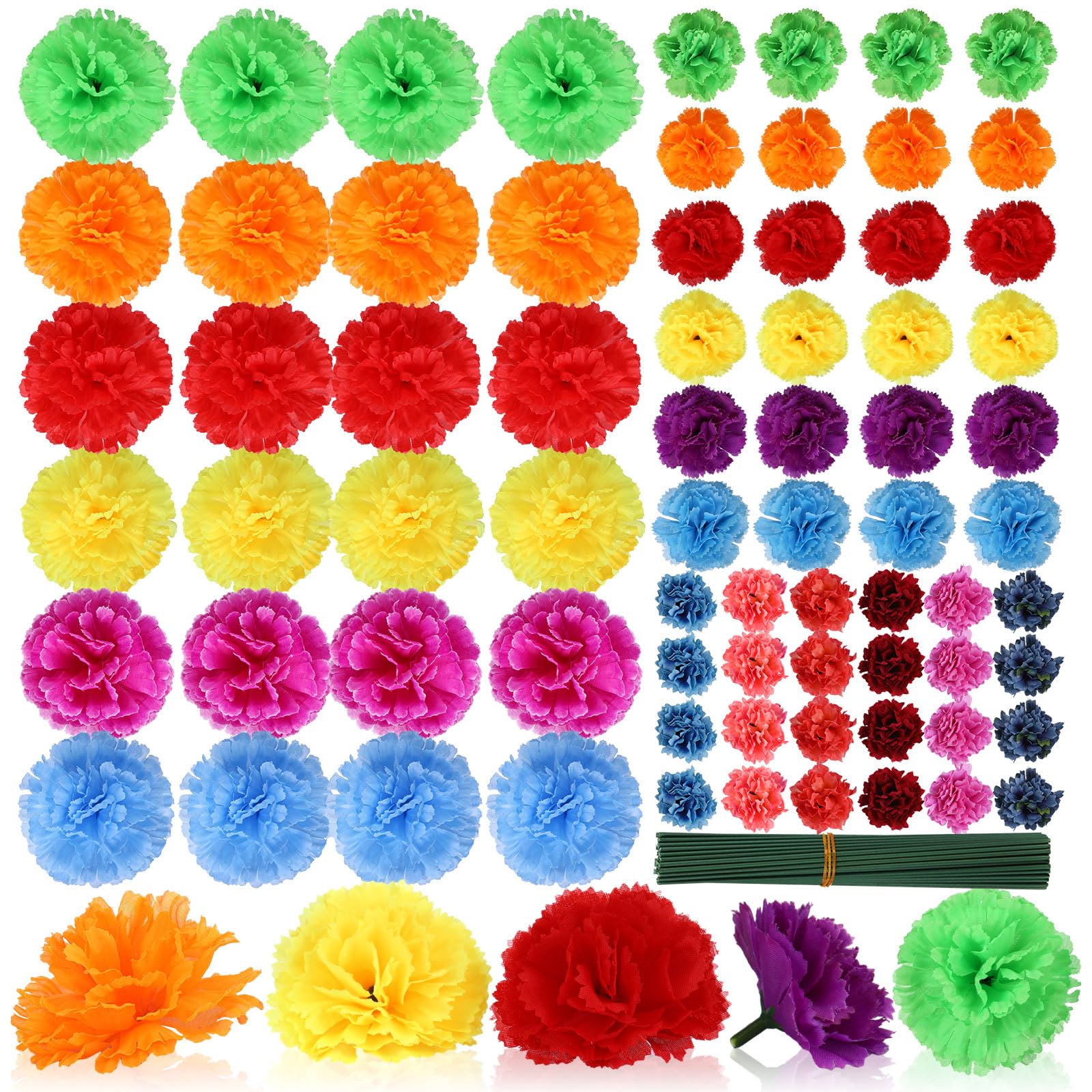 Daifunli 72 Pcs Artificial Marigold Flowers with Stems, Bright Color