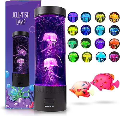 Brewish Lámpara de medusas (motor mejorado 2025), 16 lámparas de humor que cambian de color, 4 modos de luz nocturna para acuario, tanque de peces