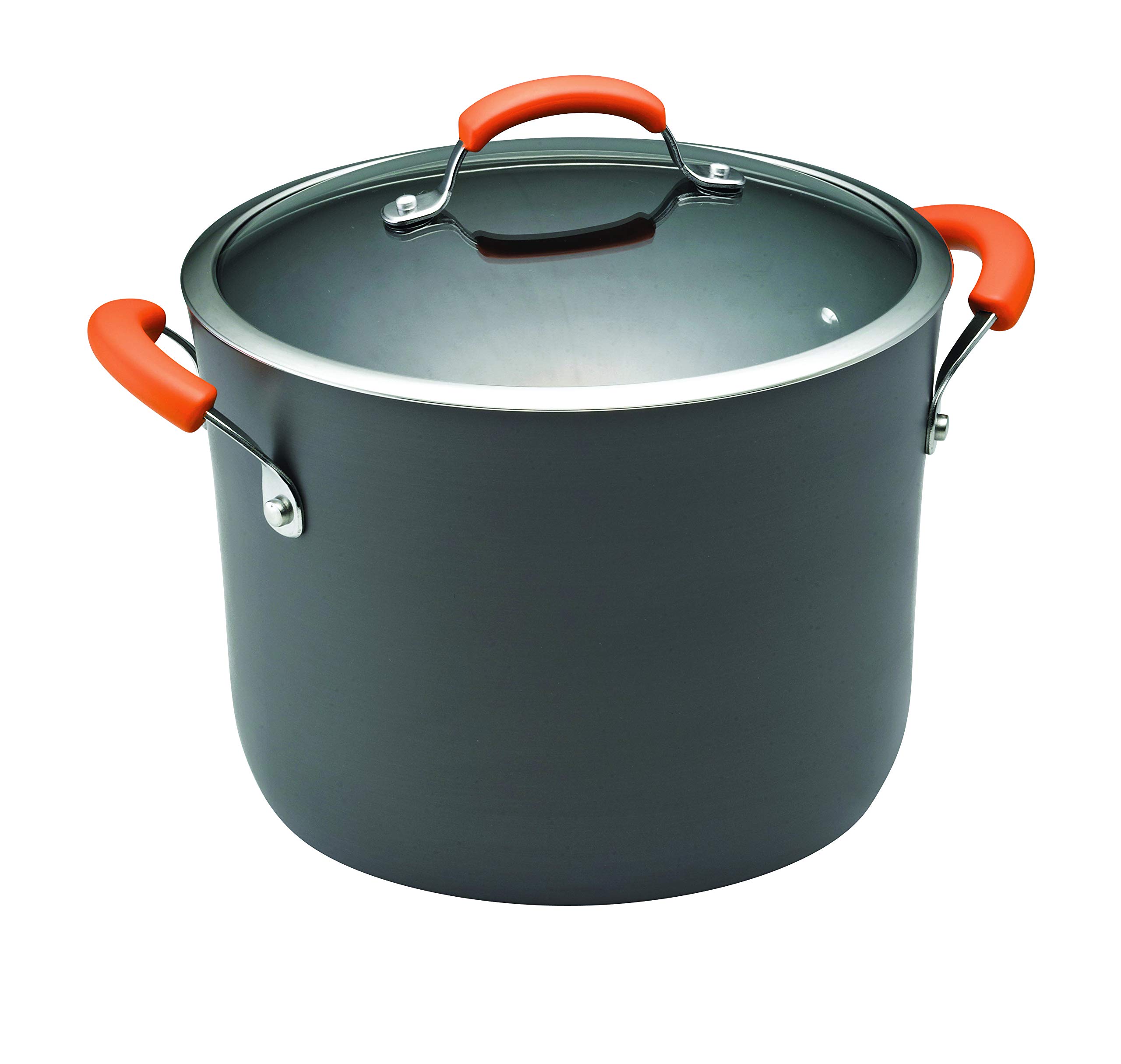 Rachael Ray Brights Hard Anodized Nonstick Stock Pot/Stockpot with Lid, 10 Quart, Gray with Orange Handles