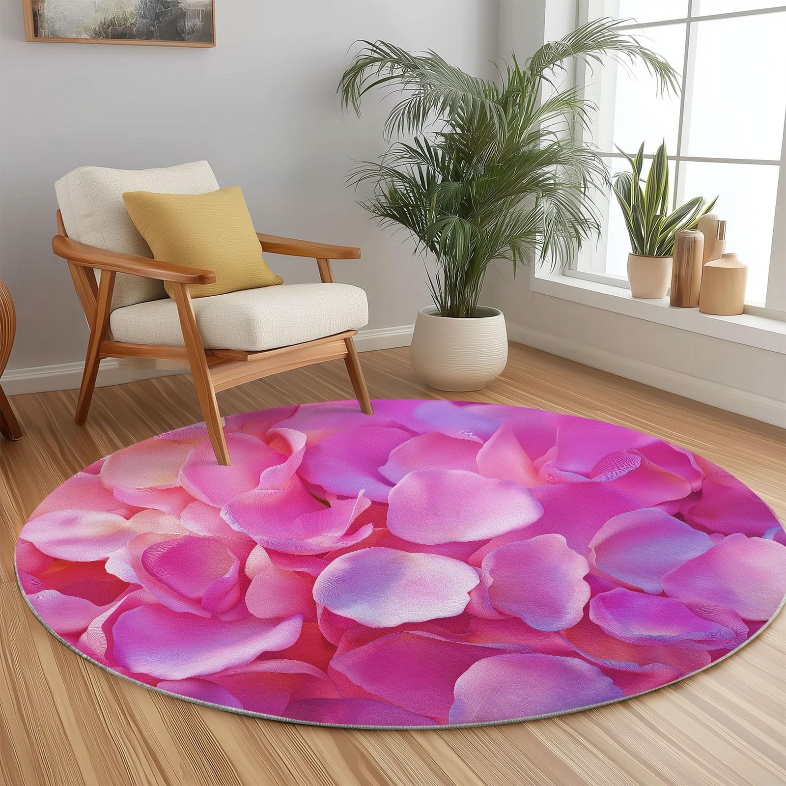 Tapis rond 180 cm lavable au design floral raffiné pour salon moderne