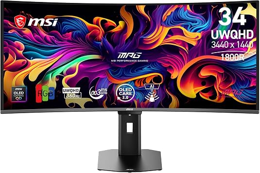 MSI 34 MPG 341CQR QD-OLED X36, Gaming Monitör, UWQHD, 21:9, Curve, QD-OLED, 360Hz, 0.03ms, Adaptive-Sync