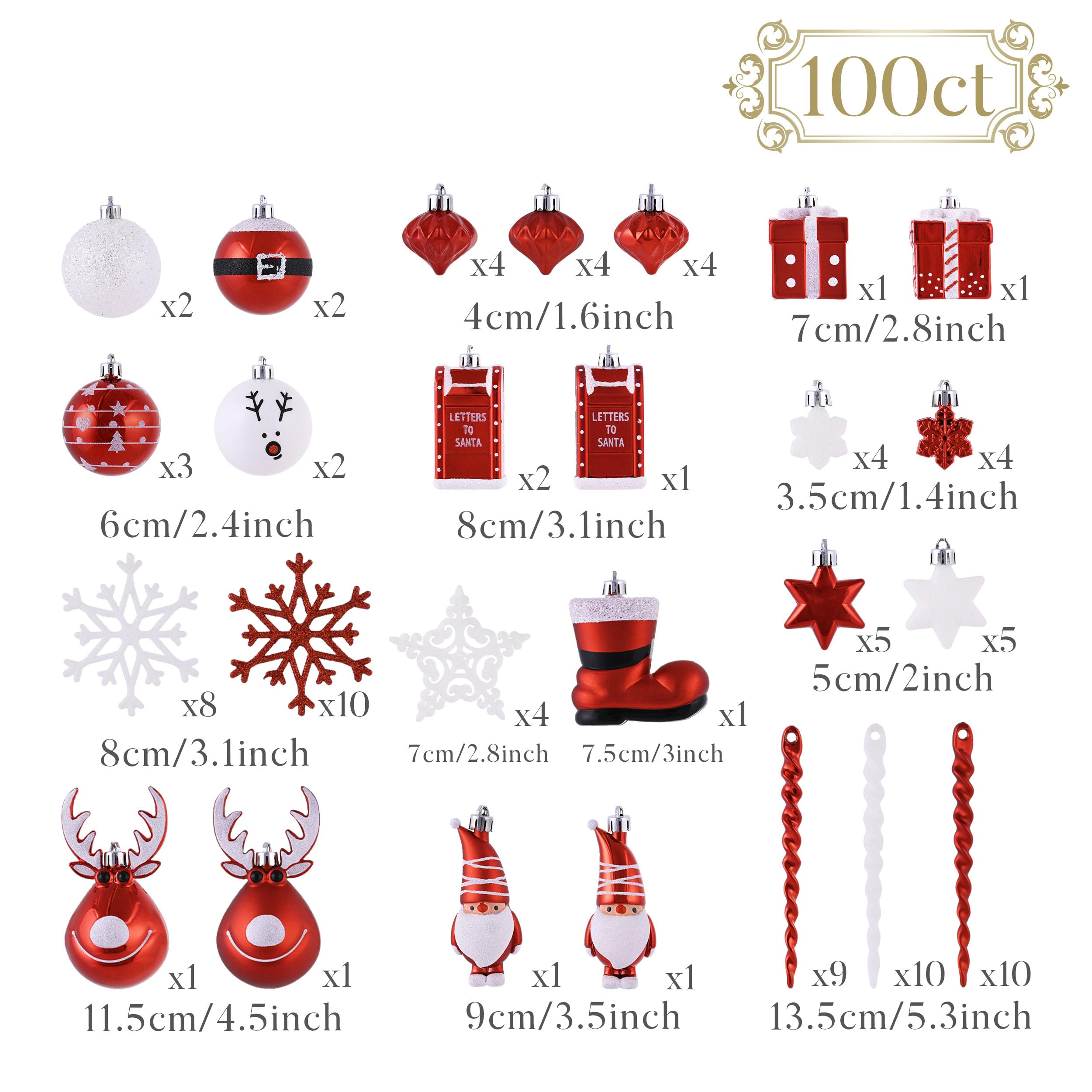 Victor's Workshop 100 Bolas de arbol de Navidad de plástico, Set Rojas y Blancas, Adornos para Decoracion Tematica