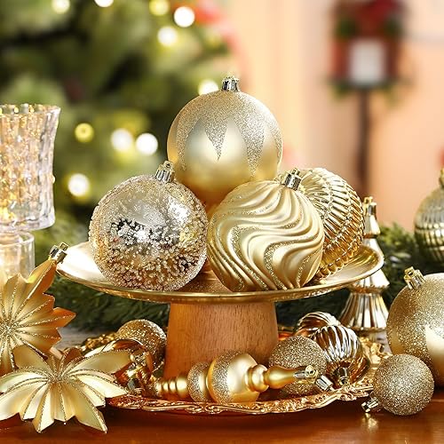 Miniatura 4 de SHareconn Juego de 80 adornos de bolas de Navidad, juego de regalo de lujo ligero contemporáneo, decoración de plástico inastillable para árbol de