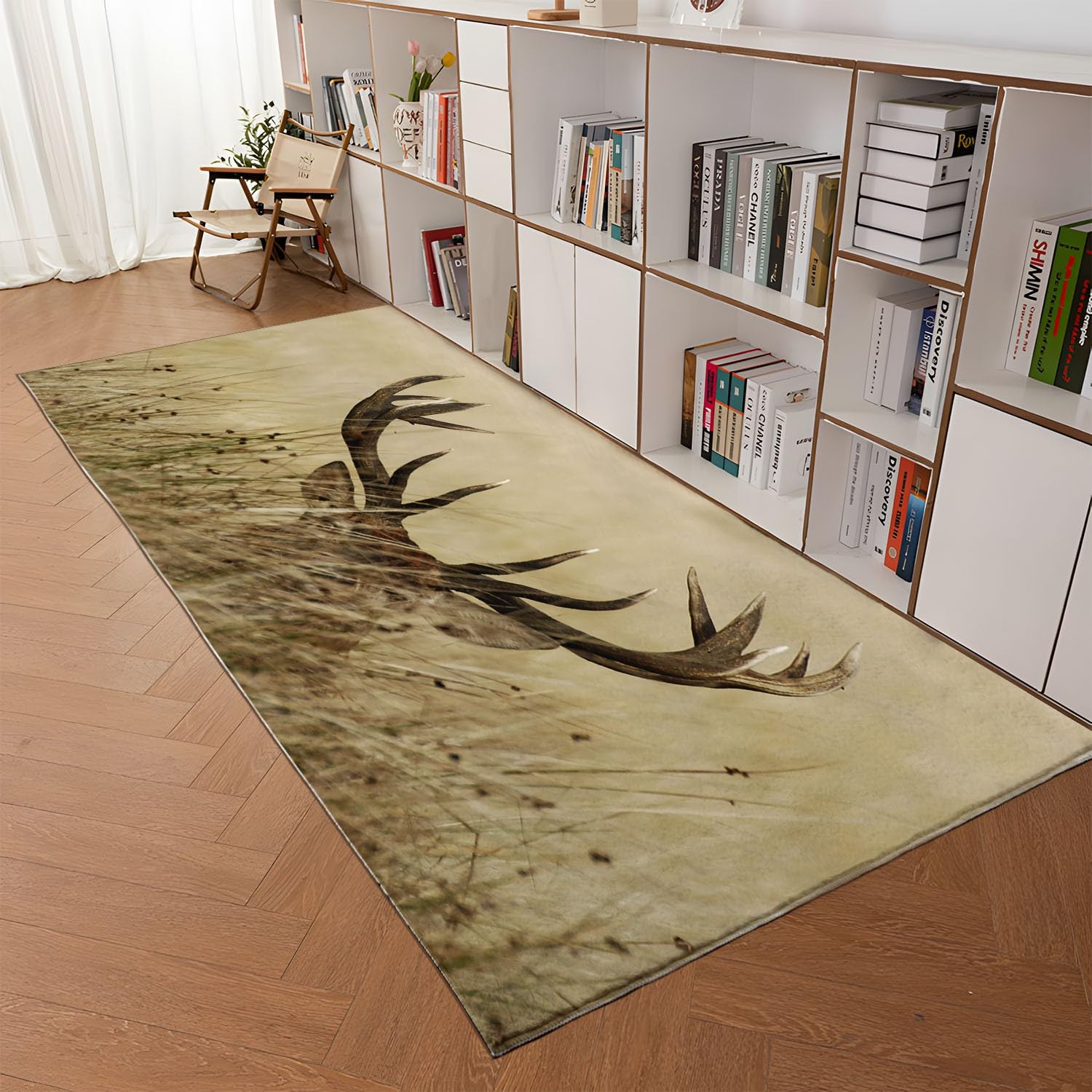 Teppich Wohnzimmer Kurzflor Moderner Tier Hirsch 160x230 cm Schlafzimmer Teppich Flauschiger Waschbar Teppich, Teppiche für Arbeitszimmer Büro Super Weich Anti-Rutsch - Braun