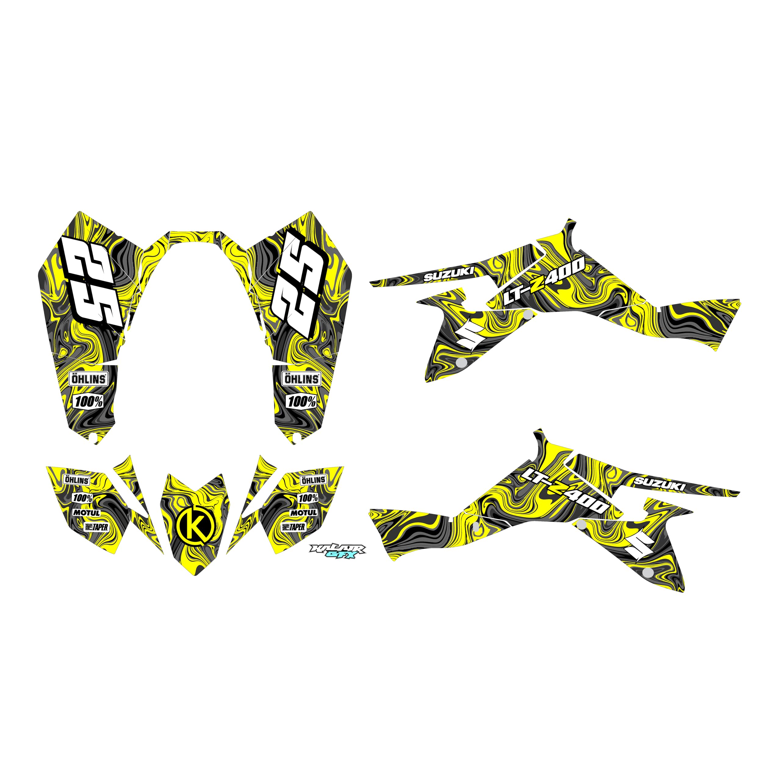 Kalair GFX Graphics Kit for Suzuki LTZ 400 (2009-2014) Electron Series Yellow 21 Mil-Dirt Pit Bike Motorcycle Stickers,Dirtbike Racing Decal Automotive Motocross Accessories no Plastics