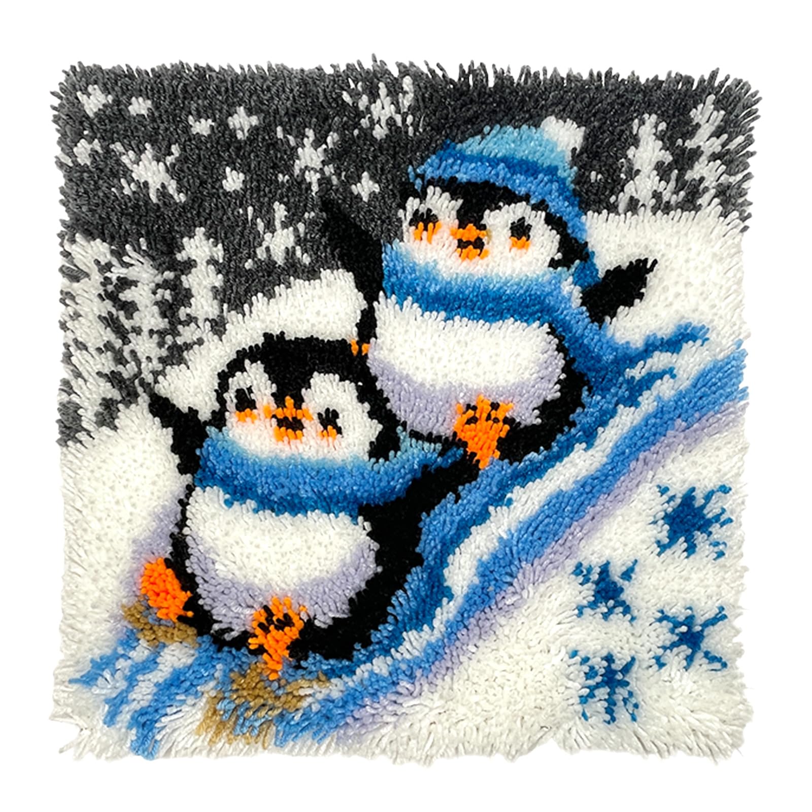 veirousa Skiing Penguins Christmas Latch Hook Kits for Adults Beginners Cute Aniamls Winter Latch Hook Pillow Kit - Image 2