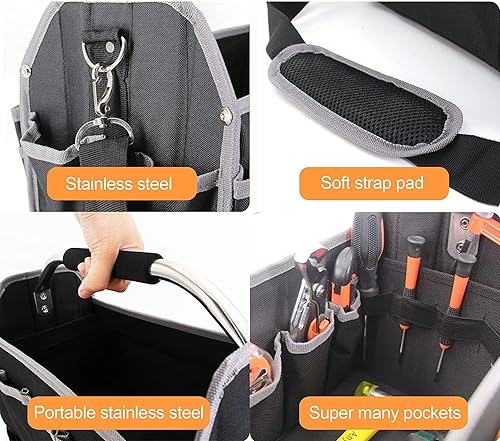 Miniatura 7 de Bolsa de herramientas para electricista, portaherramientas eléctricas con 21 bolsillos externos para fontaneros, bolsa de herramientas para