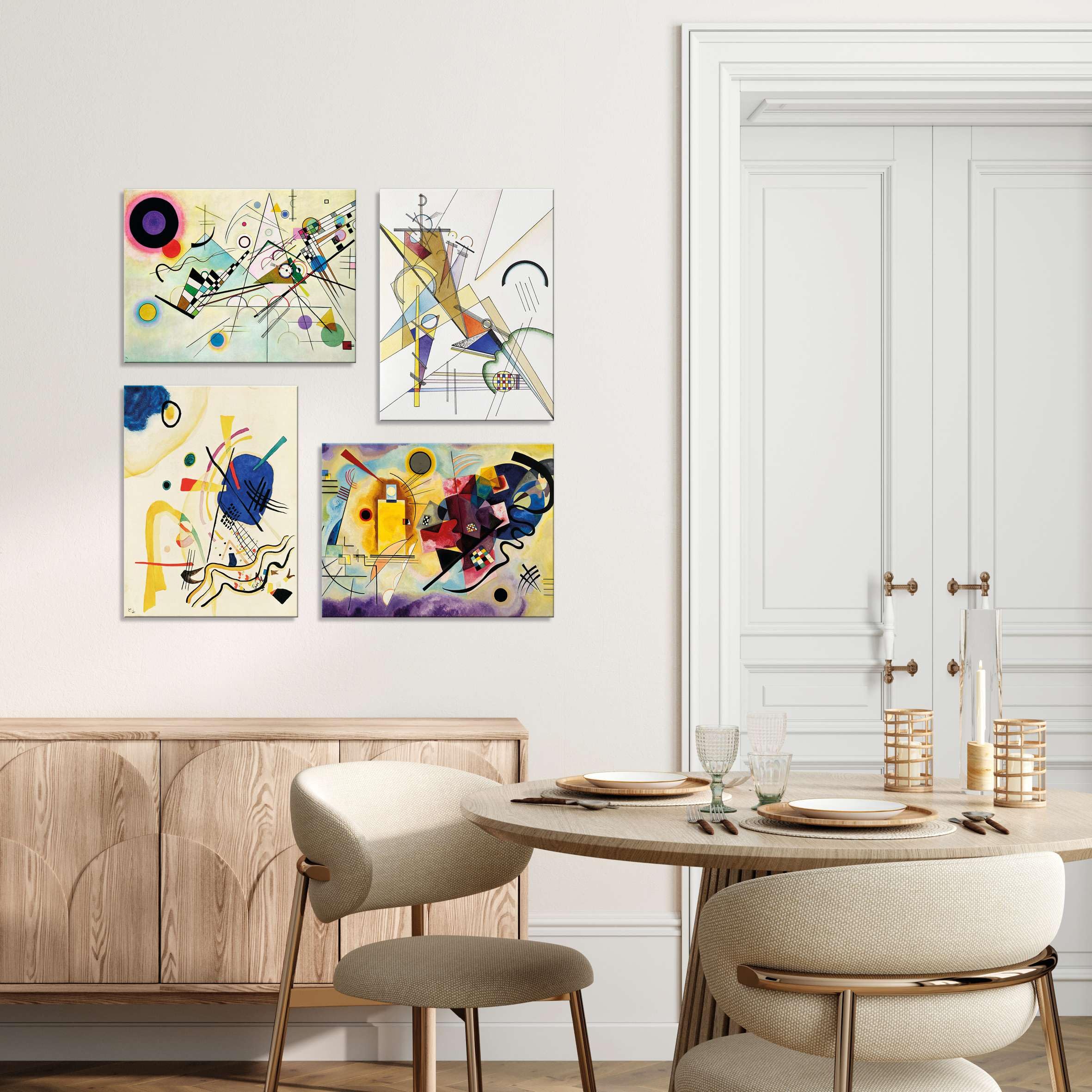 LuxHomeDecor Set 4 Quadri 40x30 cm - Stampa su Tela con telaio in legno - Wassily Kandinsky – Composizioni Astratte e Geometriche