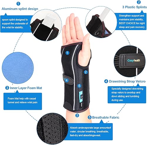 Miniatura 3 de Muñequera para túnel carpiano, soporte nocturno, estabilizador de brazo y férula de muñeca para aliviar el dolor del síndrome del túnel carpiano,