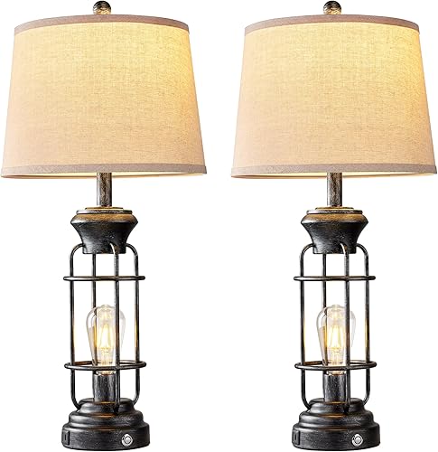 Miniatura 7 de Lámpara de mesa de 28 pulgadas para sala de estar con puertos de carga USB, juego de 2 lámparas de mesa altas regulables de 3 vías para dormitorio,