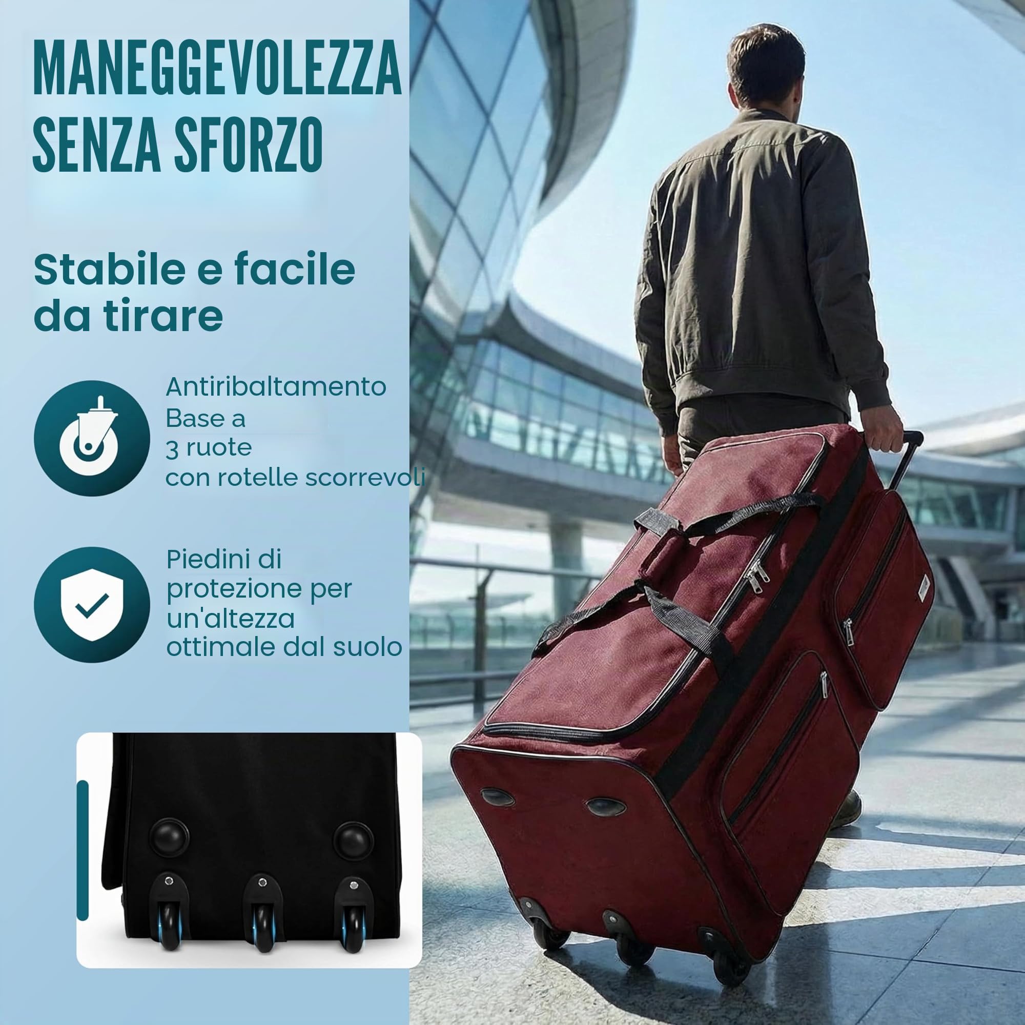 Deuba Borsone da viaggio con ruote XXL 85x43x44cm 160 L Trolley Borsa da viaggio Borsa sportiva bagaglio valigia manico telescopico
