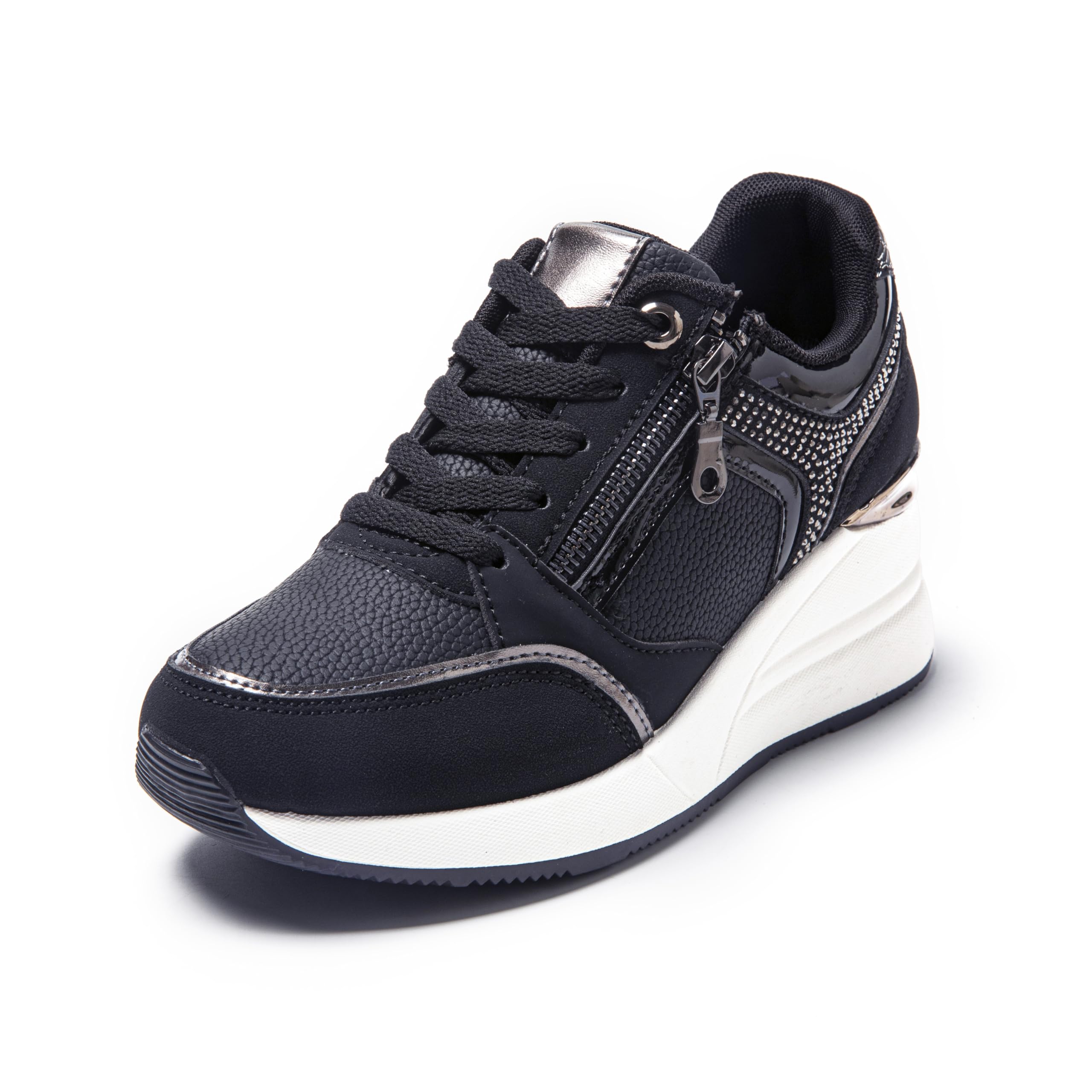 JOMIX Scarpe da Ginnastica Donna con Zeppa Sneakers Eleganti con Cerniera Laterale e Suola Spessa Comode per Camminata Quotidiana