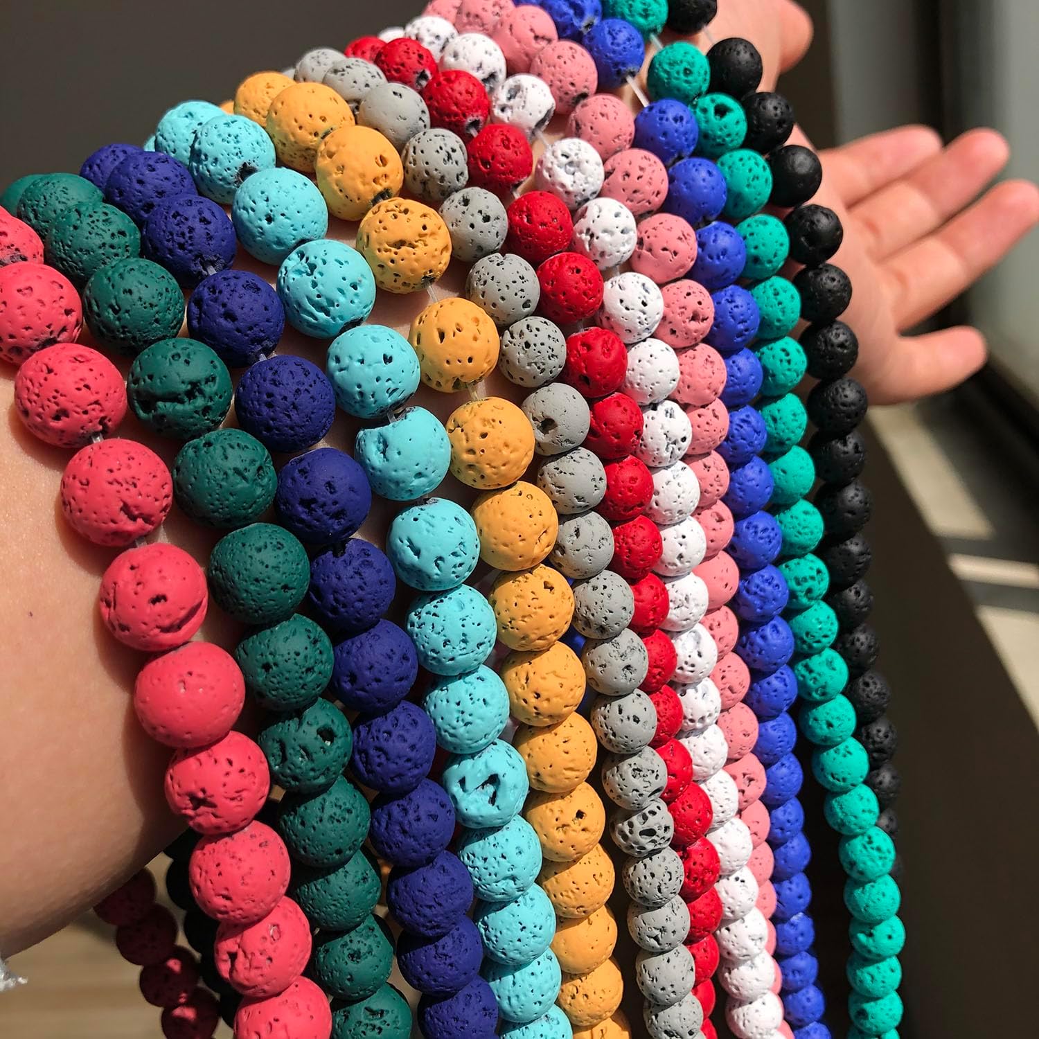 12mm Multicolor Natural Lava Stone Volcanic Rock Beads for DIY Jewelry Making - Bracelets, Necklace Supplies - (Color: White K/Size: 12mm 28Pcs Beads)