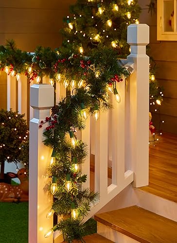 Miniatura 7 de Luces LED vintage C9 de Navidad, 50 pies de cadena de luces C9 con 50 bombillas LED de plástico, luces impermeables conectables al aire libre para