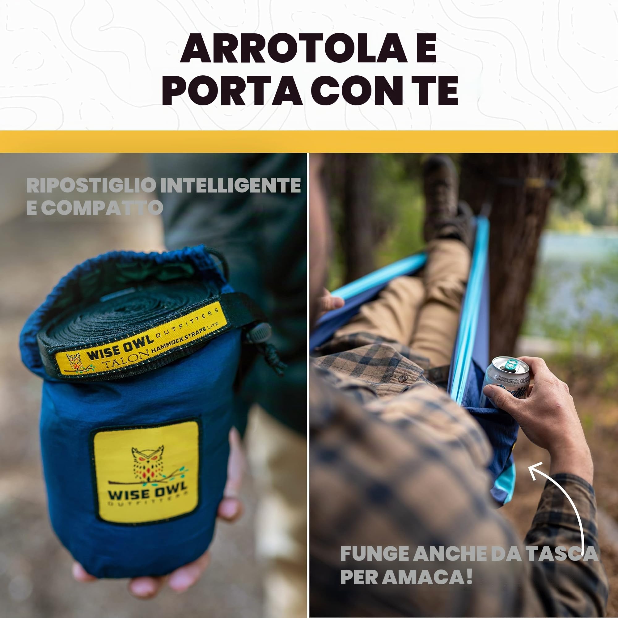 Wise Owl Outfitters - Amaca Singolo/Doppio di Alta qualità - per Outdoor Backpacking e Viaggi - Portatile e Leggere in Nylon Paracadute Resistente, C: DO Blu Marina E Blu Chiaro, T: DoppiaOwl