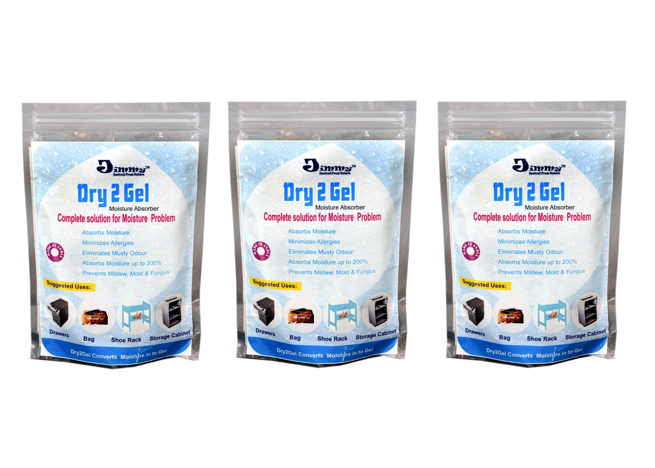 JiMMy Derived From NatureDry2Gel - Moisture Absorber Natural Desiccant Pack of 3 - Each 100g