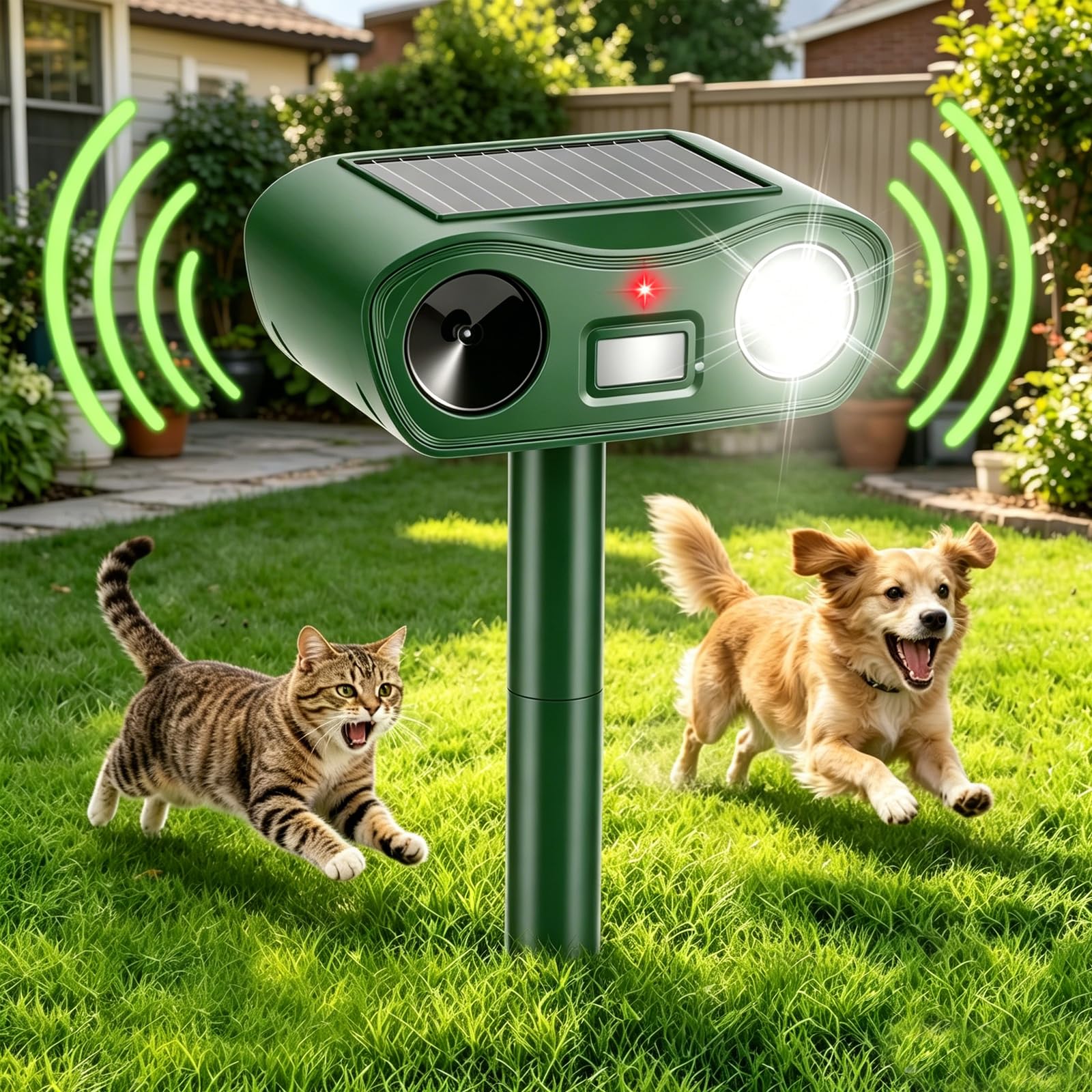 Solar Cat Repellent Ultrasonic, Cat Repellent for Gardens with Usb Charging, IP54 Cat Deterrent for Garden, Five-Mode Outdoor Animal Repeller