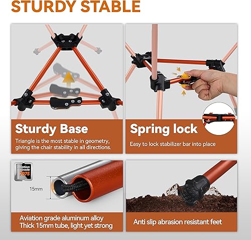 Miniatura 4 de MARCHWAY Silla de camping plegable ligera con bloqueo de resorte, estable y compacta portátil para campamento al aire libre, viajes, playa, picnic,