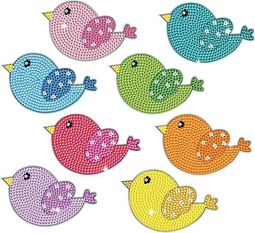 Tontut 8 posavasos de madera de pintura de diamante con soporte, posavasos de pájaro pequeño, kits de arte de diamantes para principiantes, adultos