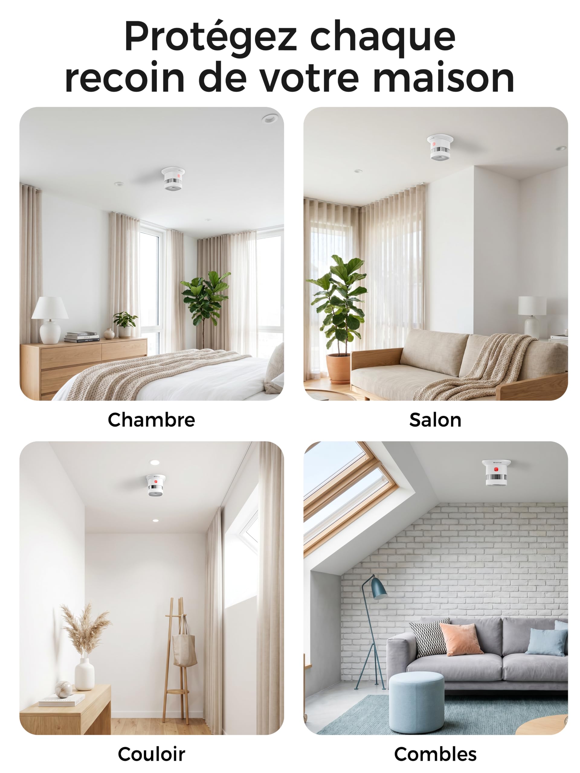 Heiman Detecteur de fumée Zigbee 3.0, Pile remplaçable 5 Ans, HS1SA-E Plus | Hub Zigbee requis, Home Assistant ZHA/Z2M, support magnétique inclus, certifié DBI & EN14604, lot de 3