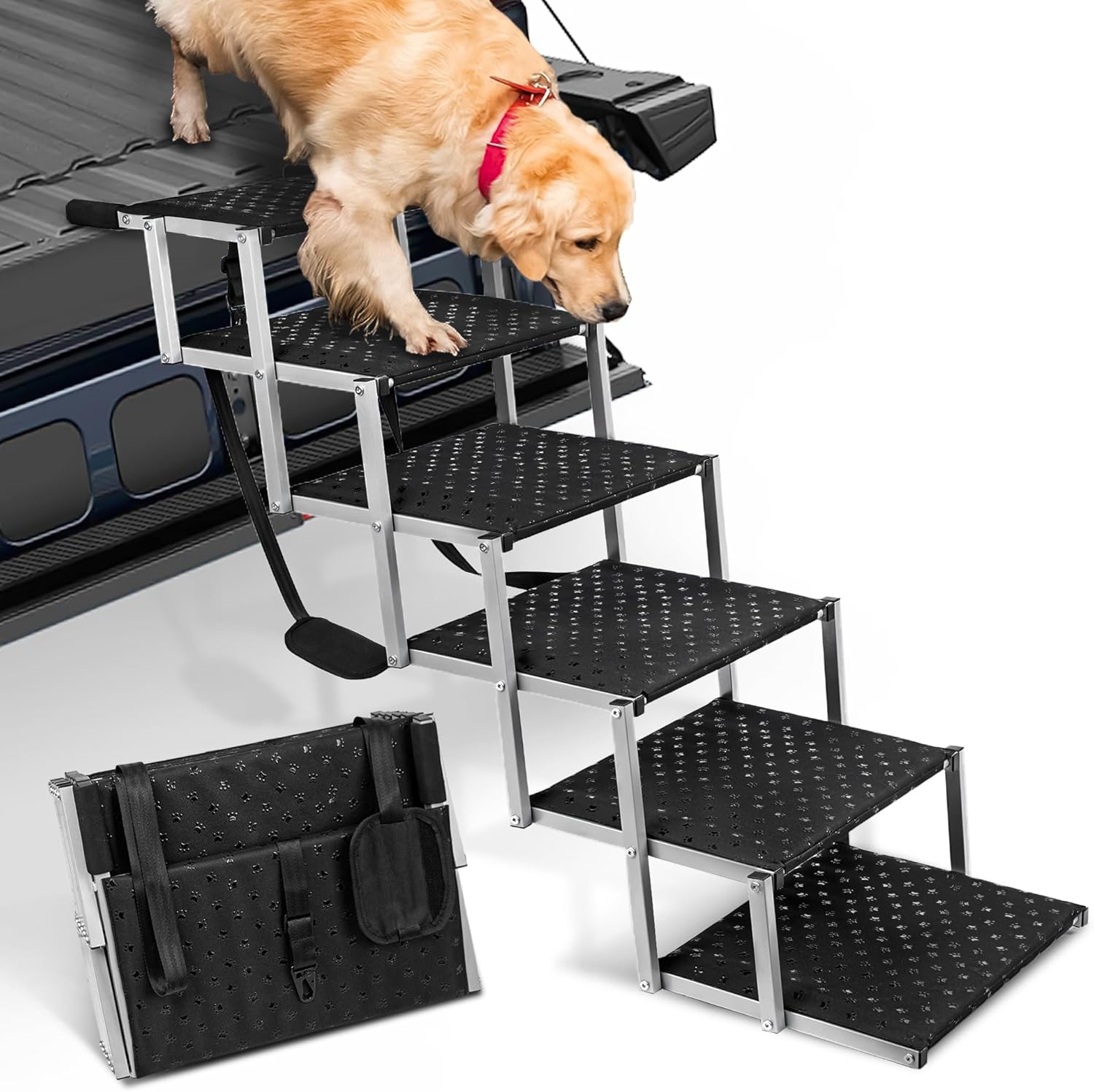 Niubya Dog Ramps for Cars, Portable Folding Dog Stairs for Cars, SUV