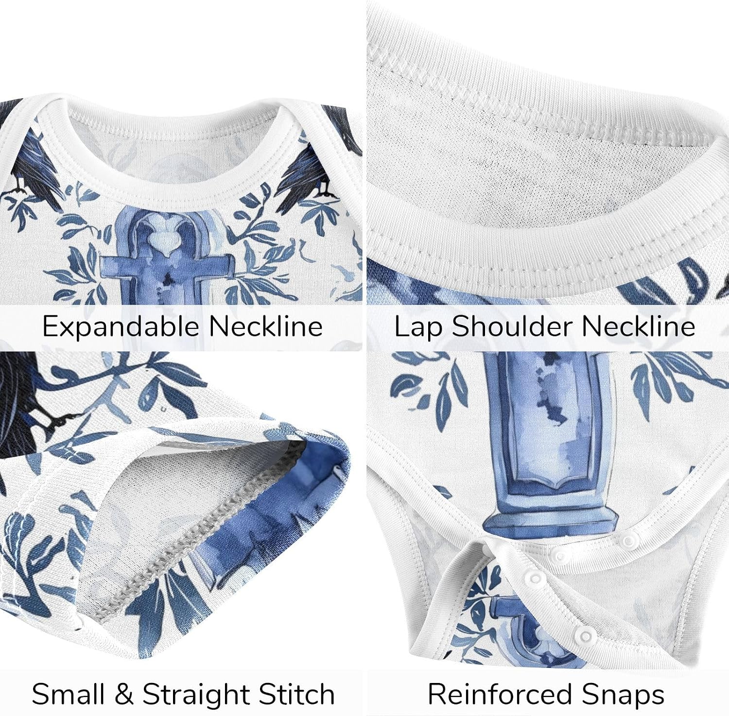 vvfelixl Baby Clothes Cross Tombstone Crow Baby Bodysuits Set Unisex Short Sleeve Babys Pants Sets 0-3M