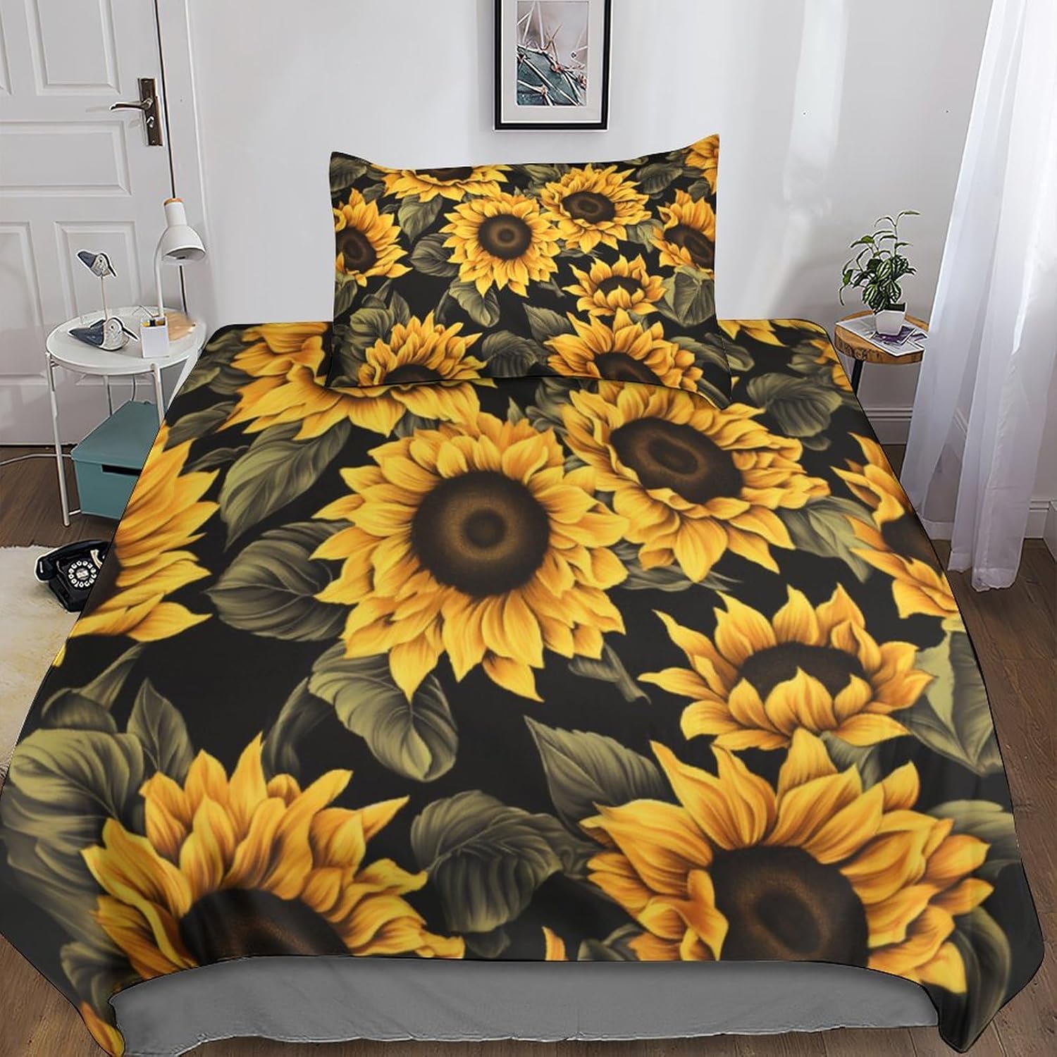 flapperons 3 Pieces Sunflower Duvet Cover Set 3D Printed Bedding Set