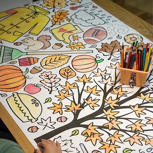 Miniatura 5 de Tiny Expressions Póster de otoño para colorear para niños - Enrollado, sin arrugas 76 cm x 183 cm Paño de mesa gigante para colorear para niños -