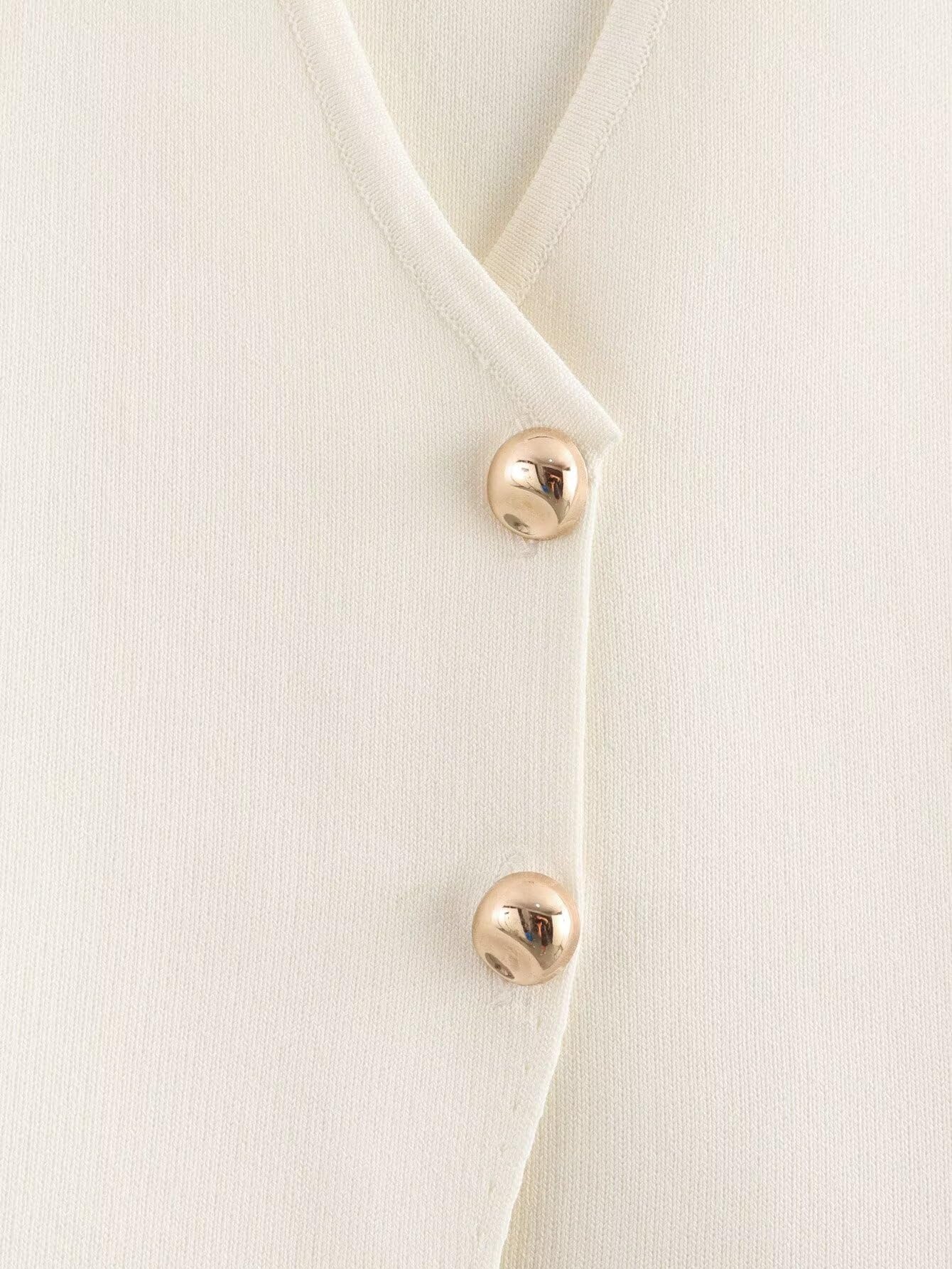 Pulls sans Manche Femme Gilet de Costume Court Tricot Femme col V Boutonné Doré sans Manches Élégant Habillé Débardeur Pull Chic Tricot