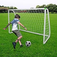 BIGOU 6x4 ft Kids Soccer Goal Backyard Portable Soccer Net - Durable PVC Frame, Weatherproof, Easy Setup with Stakes & Buckles