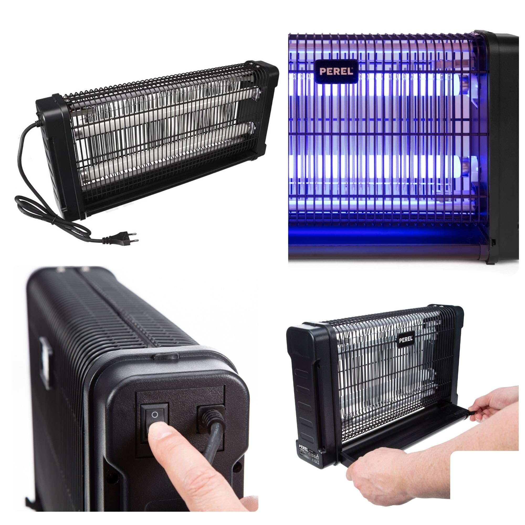 Perel Tueur d' Insectes UV électrique intérieur, Grille 2800V, Appareil Silencieux avec bac métallique Amovible, Couverture 100 m², Solution sans Produits Chimiques