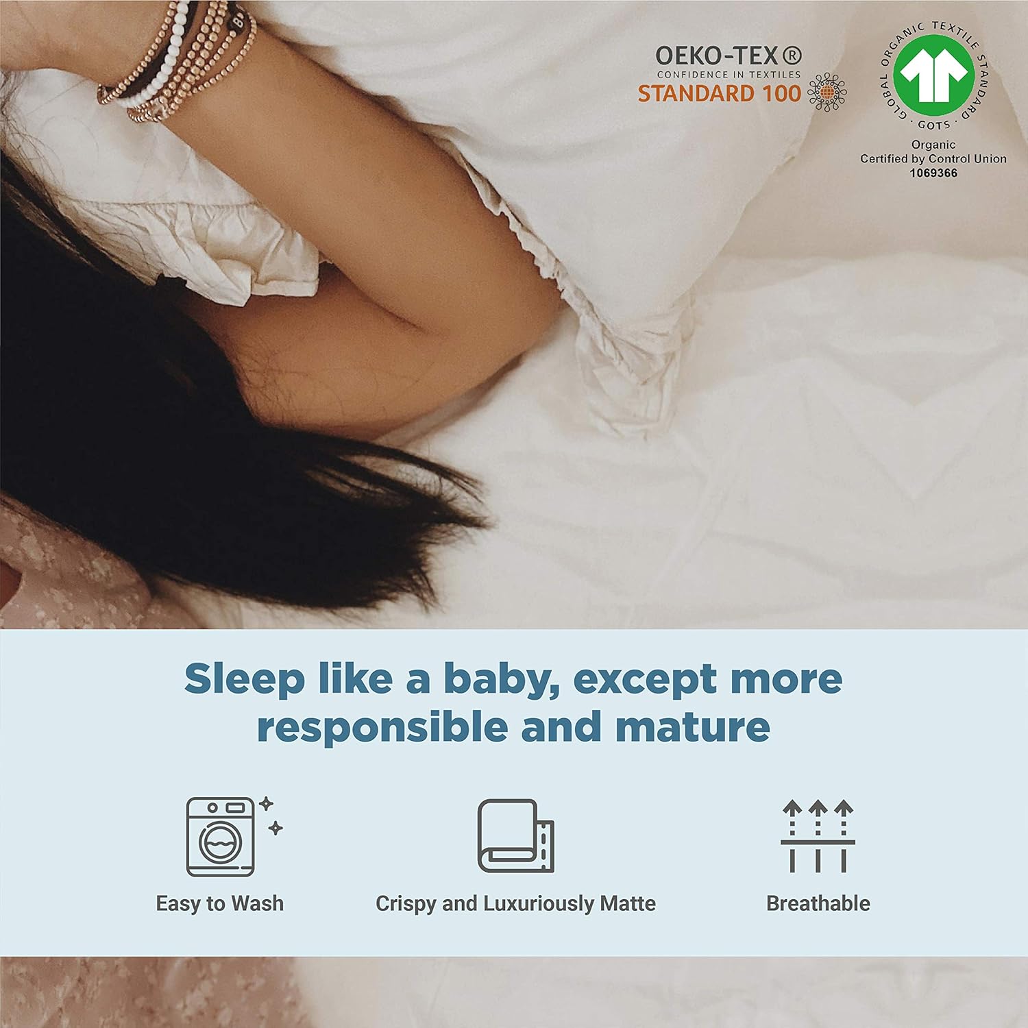 Fabdreams 100% Organic Cotton King Size Pillow Case Set | California King Size Pillow Case Set | Percale Weave | 300 Thread Count | GOTS Certified | Cool Crisp Breathable | 20" x 40" | Ivory - Image 4