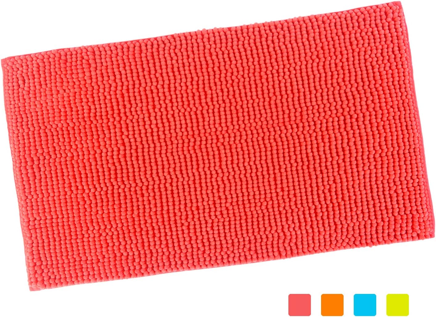100% Chenille Bath Mat Non Slip Machine Washable for Bathroom Kitchen Pet Living and Play Room in Vibrant Color (Large 20"x31.5", Coral Pink)