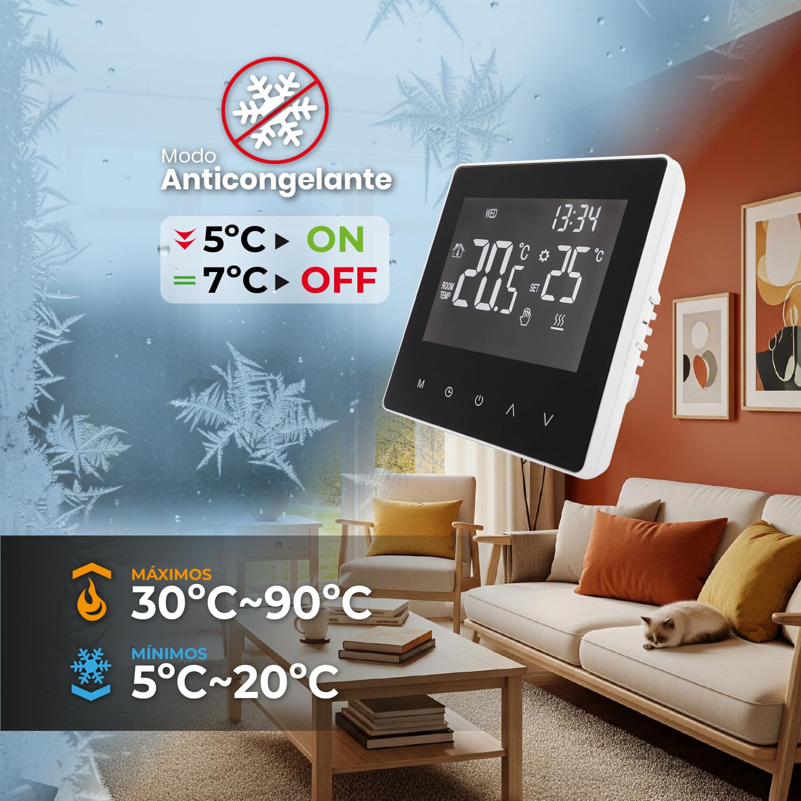 LED ATOMANT Termostato Calefaccion WiFi Digital Blanco App Smart Life | Compatible con Alexa y Google Home