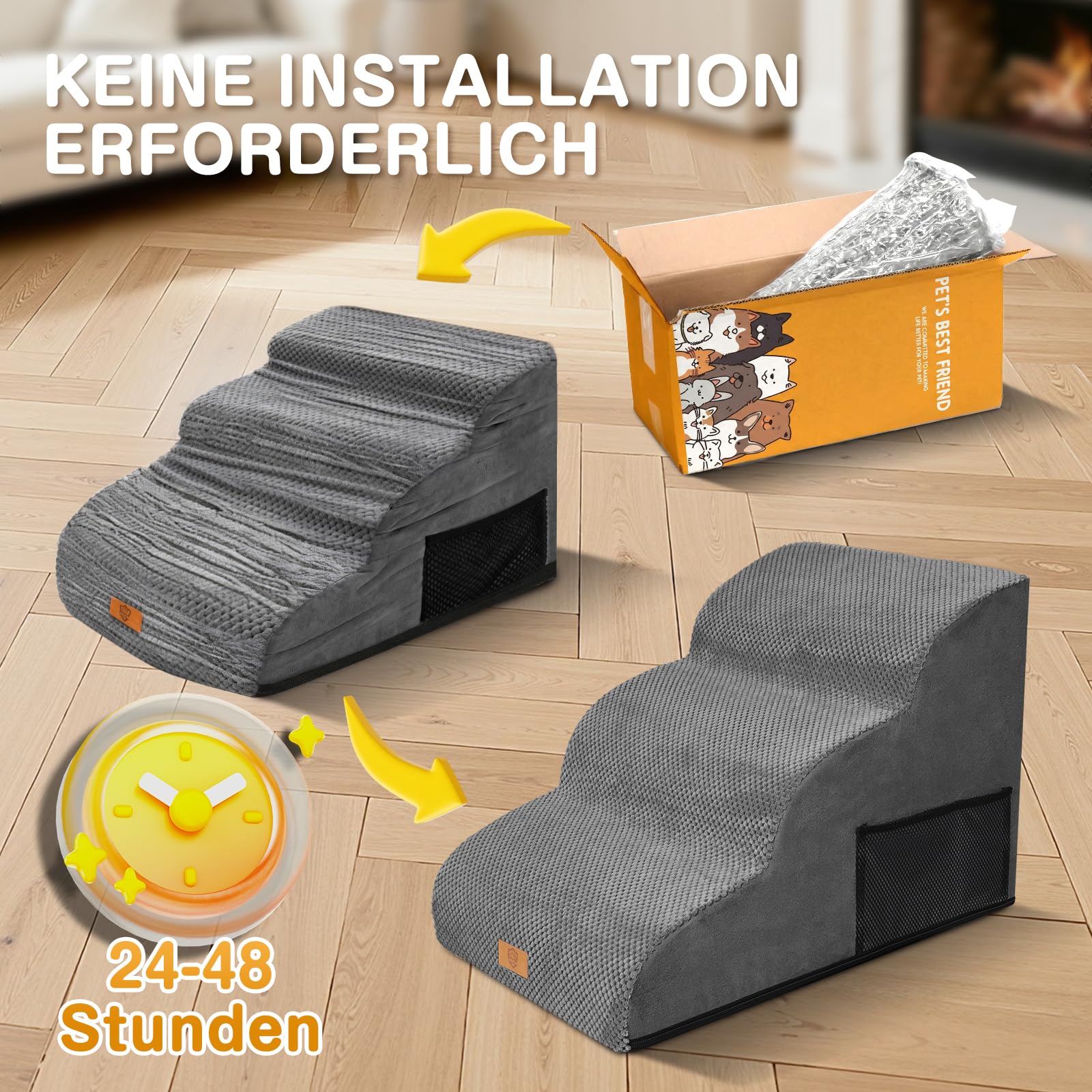 Zvonema Hundetreppe, wasserdichte Hundetreppe 40cm Hoch, rutschfeste 3 Stufen Treppe für Hunde, Verletzungsprophylaxe Hochwertige Schwamm Katzentreppe, Waschbar Hunderampe für Sofa Bett