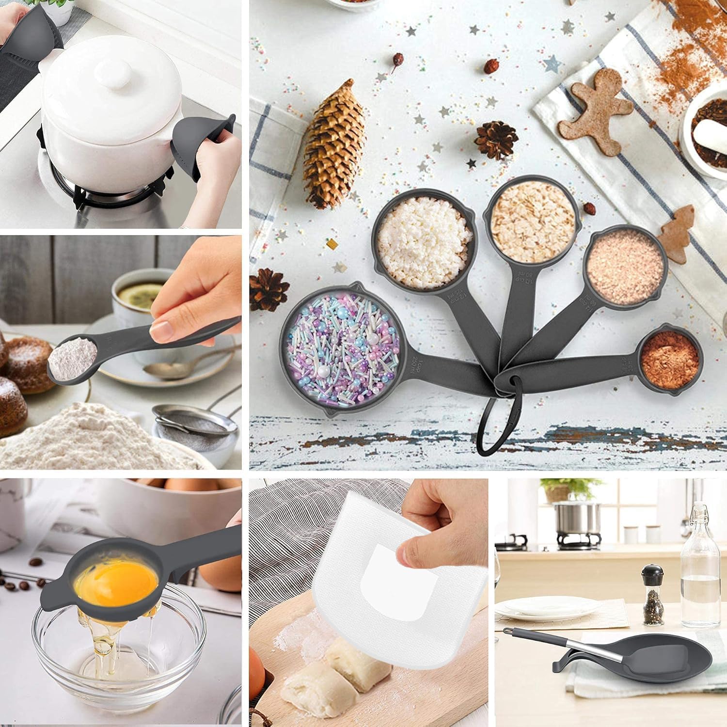 LIANYU 43 Pcs Kitchen Cooking Utensils Set, Silicone Cooking Utensils Spatula Set with Holder, Heat Resistant Kitchen Gadgets Tools for Nonstick Cookware Set, Stainless Steel Handle, Grey - Image 7