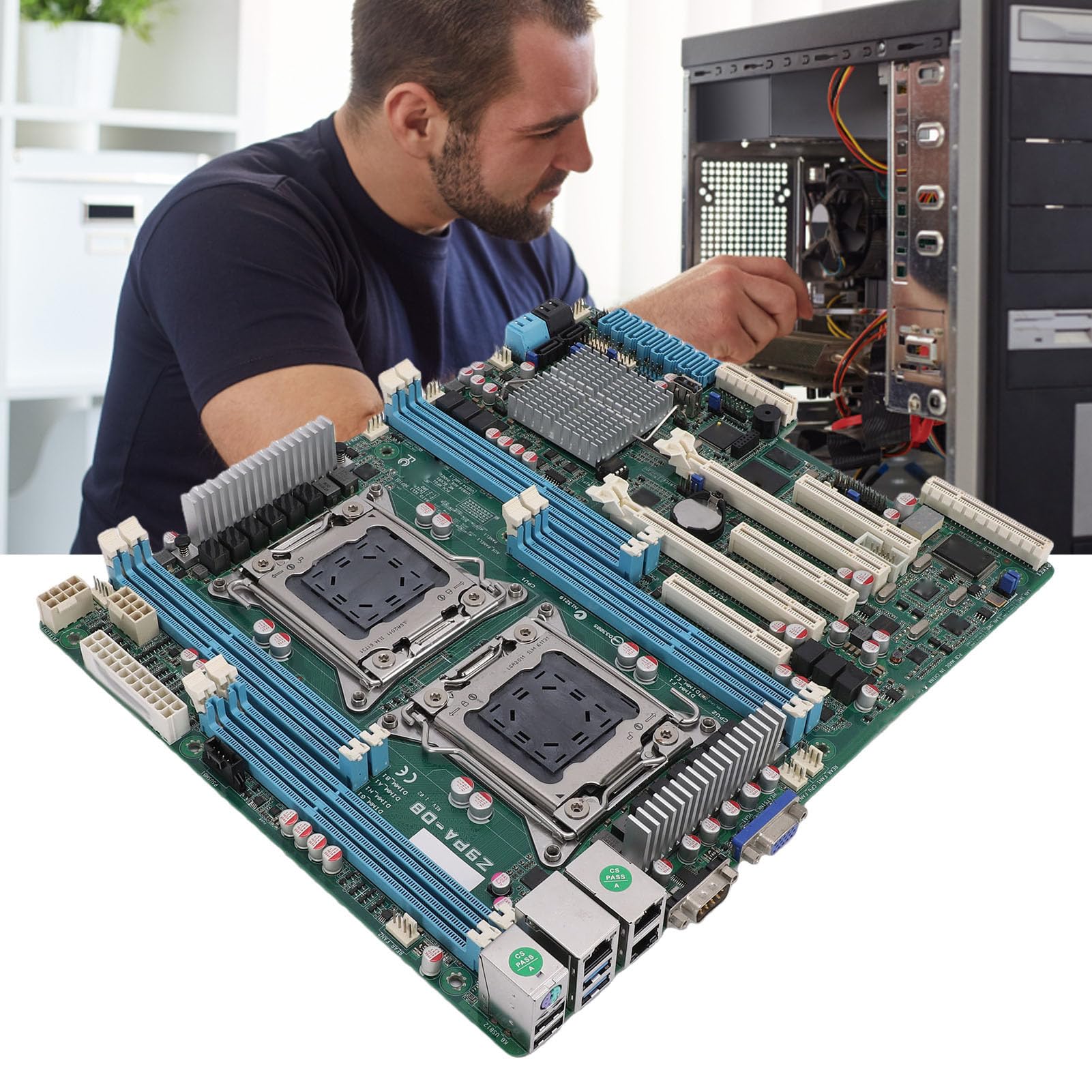 Placa Base para Estación de Trabajo, Placa Base ATX de Doble Zócalo LGA 2011 Compatible con CPU E5-2600 V1/V2, 8 Ranuras DDR3 de hasta 256 GB, 7 Ranuras PCIe para Entrenamiento