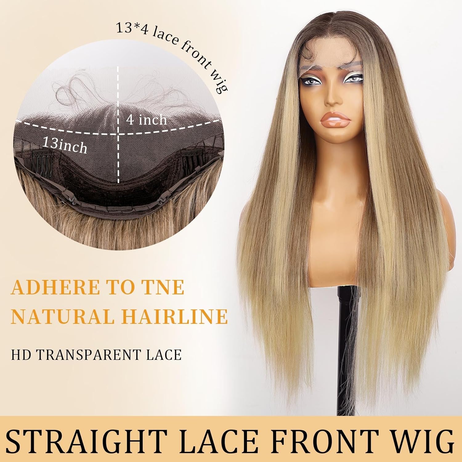 AISI HAIR 13x4 Ombre Blonde Straight Lace Front Wig for Women Synthetic Pre Plucked Blonde Glueless Wig With Baby Hair for Beginner Friendly 28inch