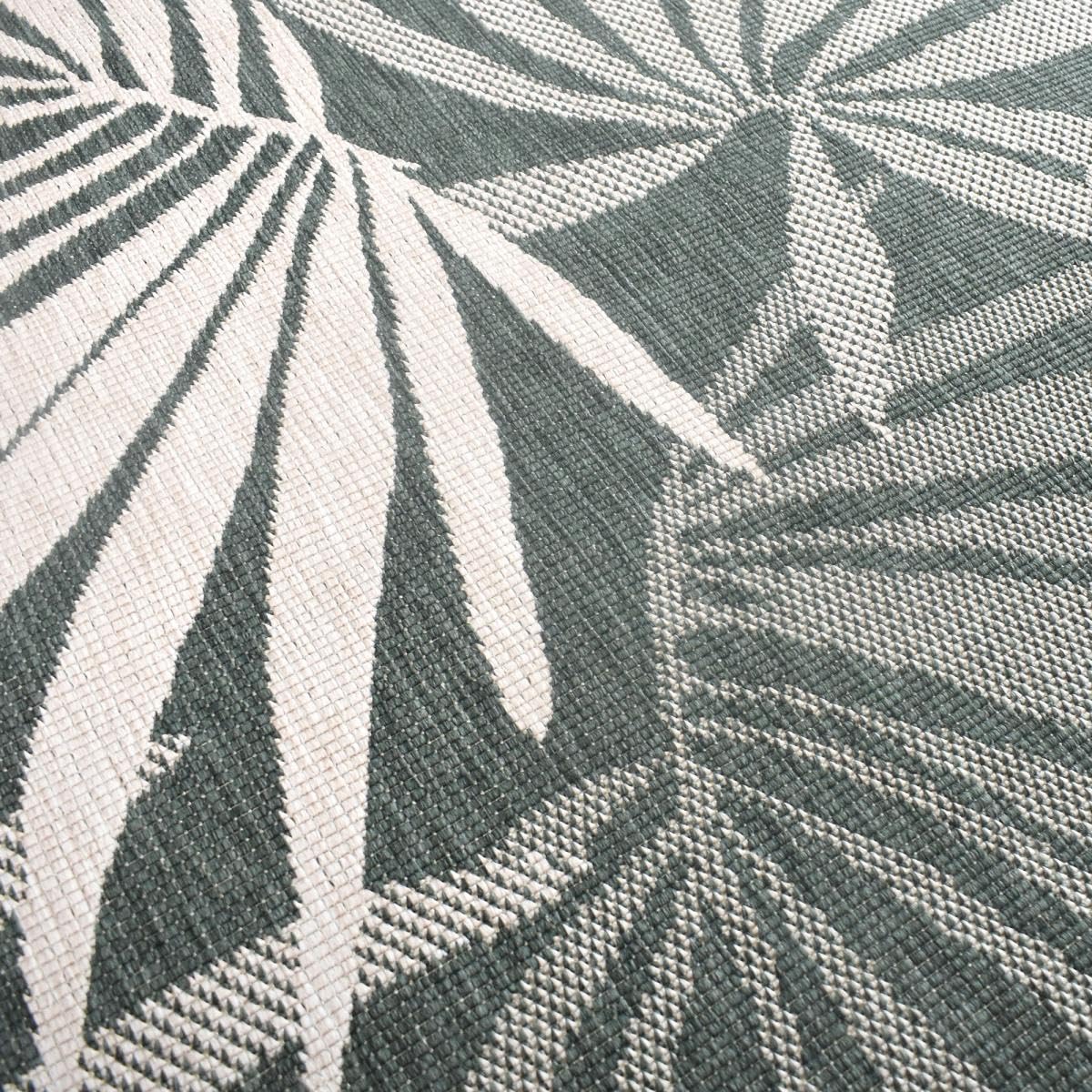 Tapis Exterieur, 200 X 290 Cm, Vert, Écru, Motif Nature Floral, Tissage Kilim Réversible, Fabriqué en Belgique, Idéal Grand Salon Terrasse Jardin, 12059
