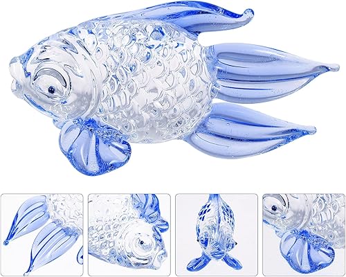 Miniatura 3 de Lovely Blue Glass Fish Figurine Aquarium Decoration Hand Blown Art Collectible for Home Office Cafe Restaurant