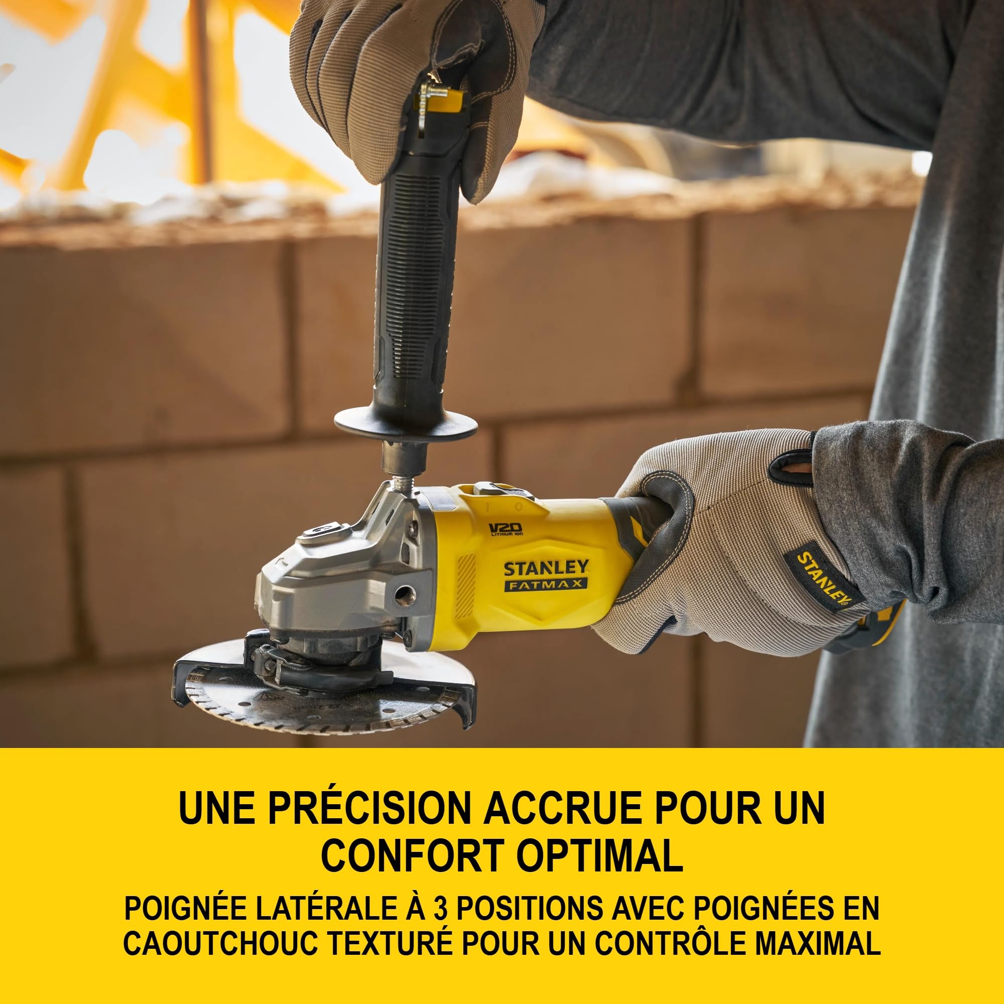 STANLEY FATMAX V20 Meuleuse d'angle 125mm sans fil et brushless, comprend une batterie Li-Ion 4.0Ah, un chargeur 2A et une malette PRO-STACK, 18V, SFMCG710M1T-QW