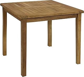 Sunnydaze Solid Teak Wood Outdoor Dining Table - Wooden Patio Table - Square - 32 Inches Long - Natural Brown Wood Stain Finish