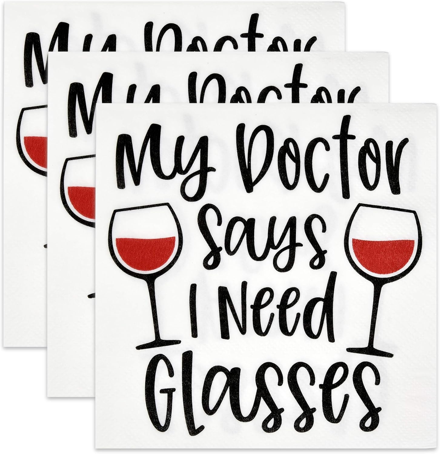 100 Wine Cocktail Napkins Funny My Doctor Says I Need Glasses 3 Ply Disposable Paper Beverage Dessert Napkin with Doc Saying Glasses Design For Holiday Wedding Bridal Party Supplies Decorations : Home & Kitchen