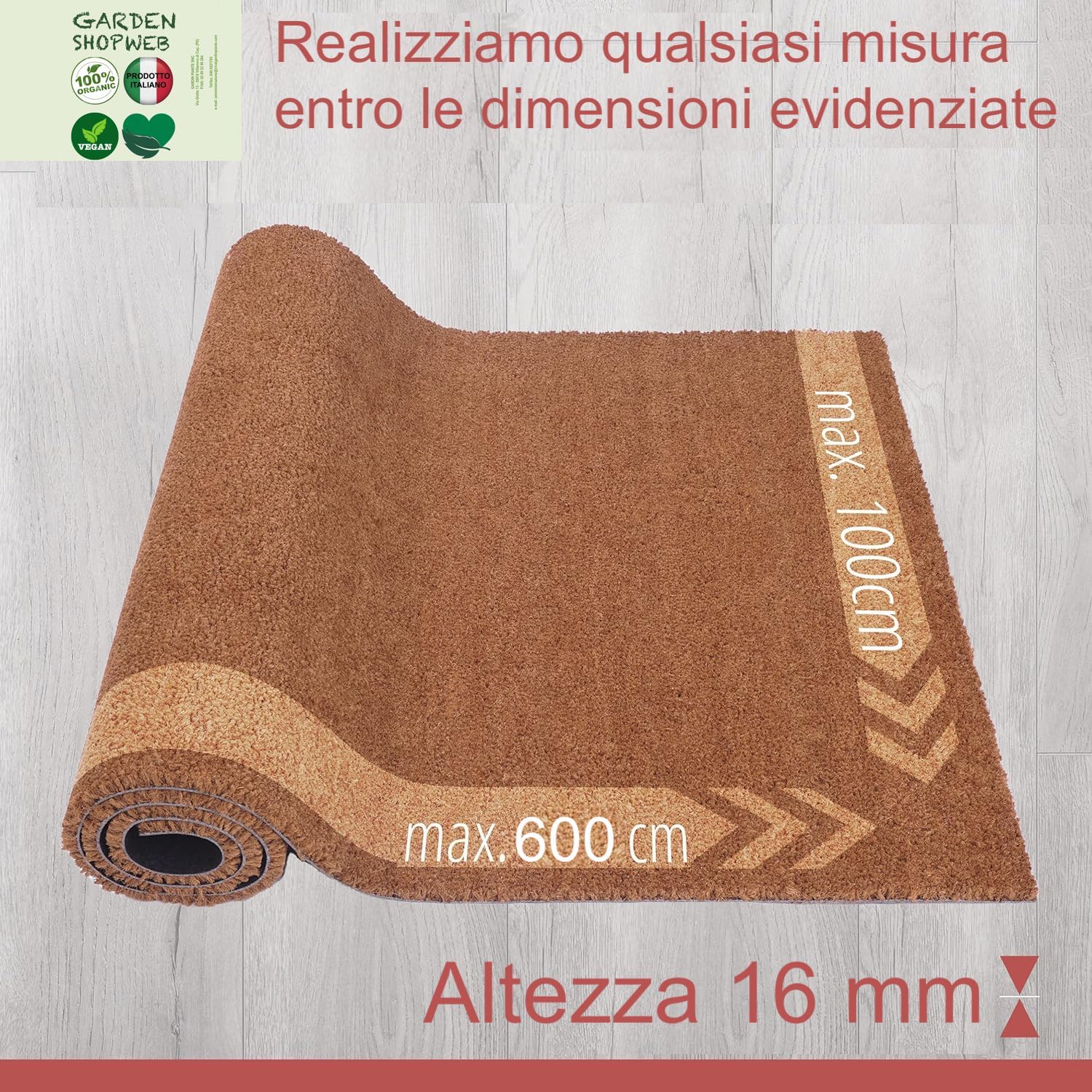 Generic - Paillasson en fibres de coco antidérapant sur mesure - Tapis antibactérien pour portes - Intérieur et extérieur couvert - Fibres naturelles durables - 100% coco (80 x 130 cm)