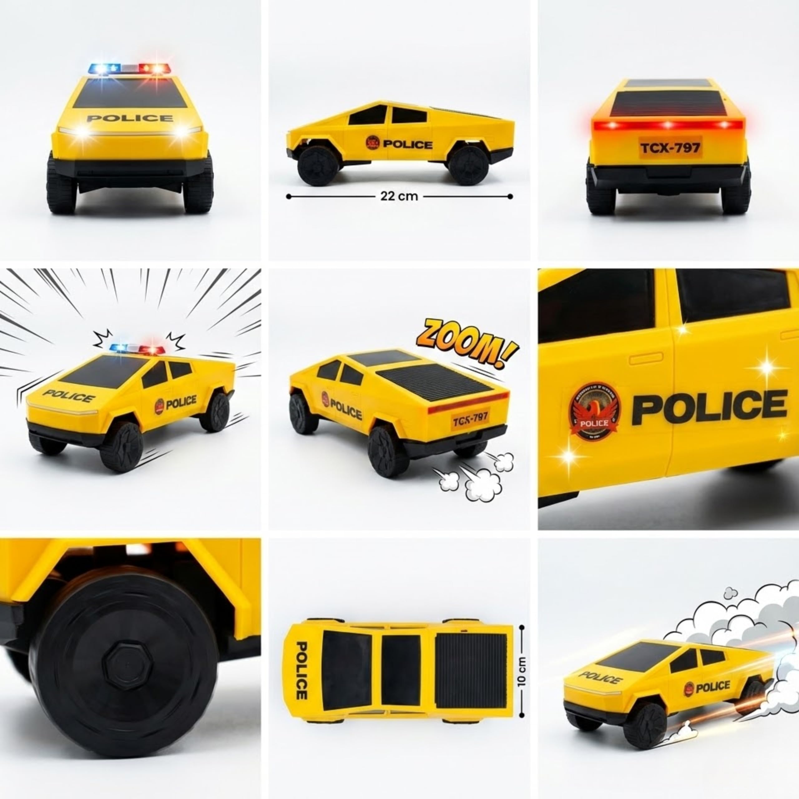 FunCraze Plastic Toy Police Car for Kids, Yellow, Playing and