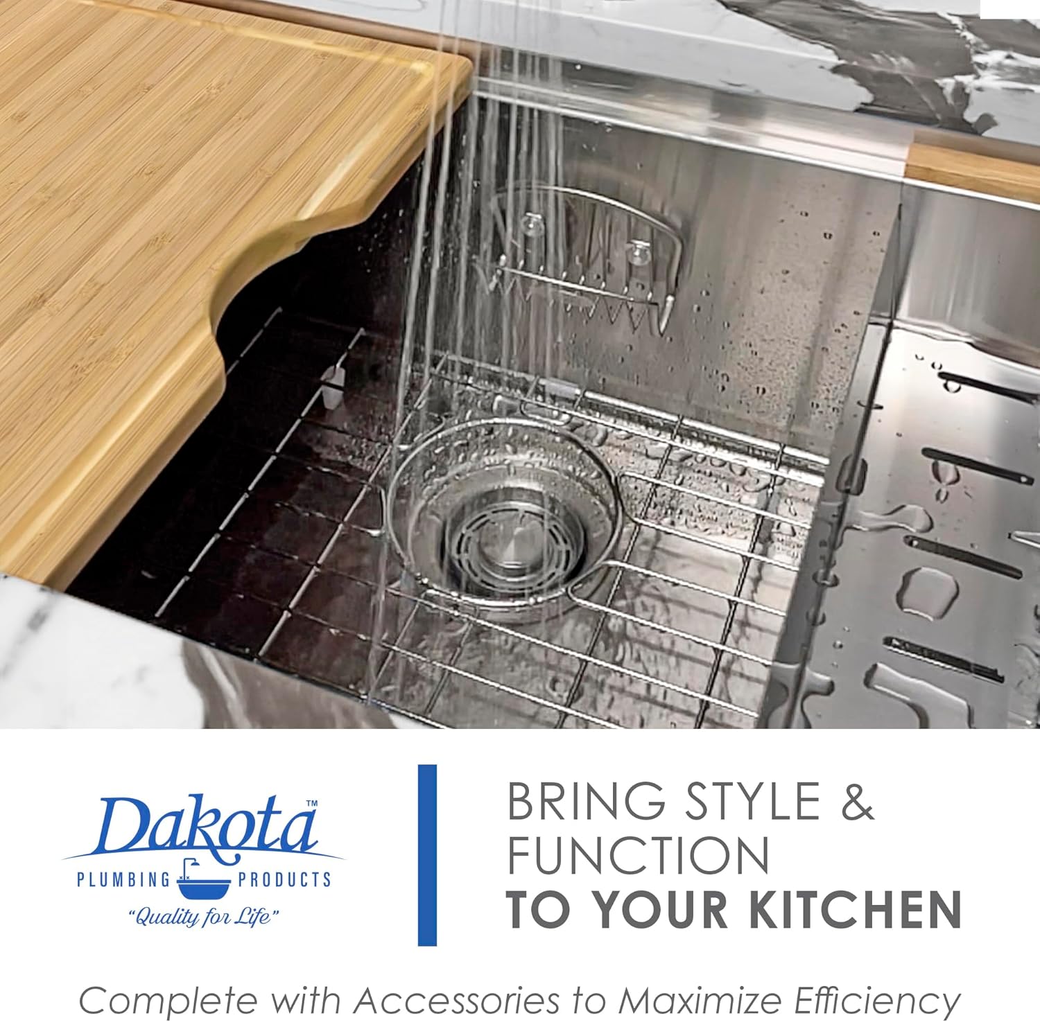 Dakota Workstation Kitchen Sink with Accessory Ledges, 30X20", 16 Gauge Stainless Steel, Undermount Single Bowl Drop In Sink with Colander, Bamboo Cutting Board, Bottom Grid, Premium Kitchen Sinks.
